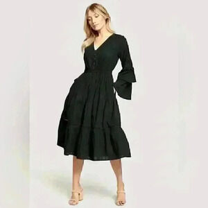 Lost + Wander Chasing the Moonlight Midi Black Classic Dress SMALL Nordstrom